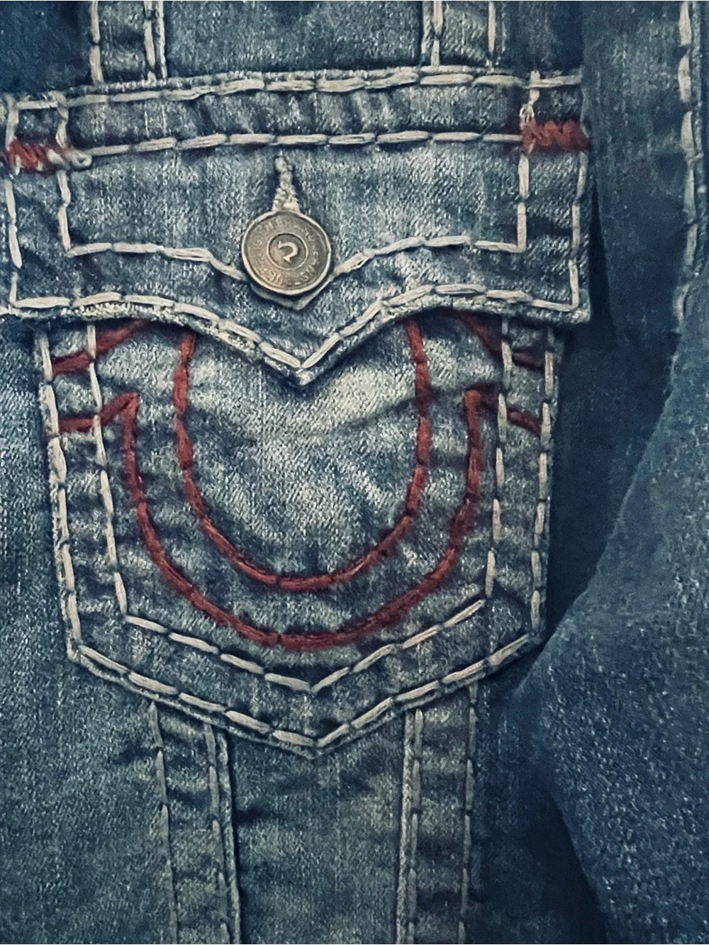 Vintage True Religion Jimmy Super T Red Stitch  Denim Trucker Jacket XXXL